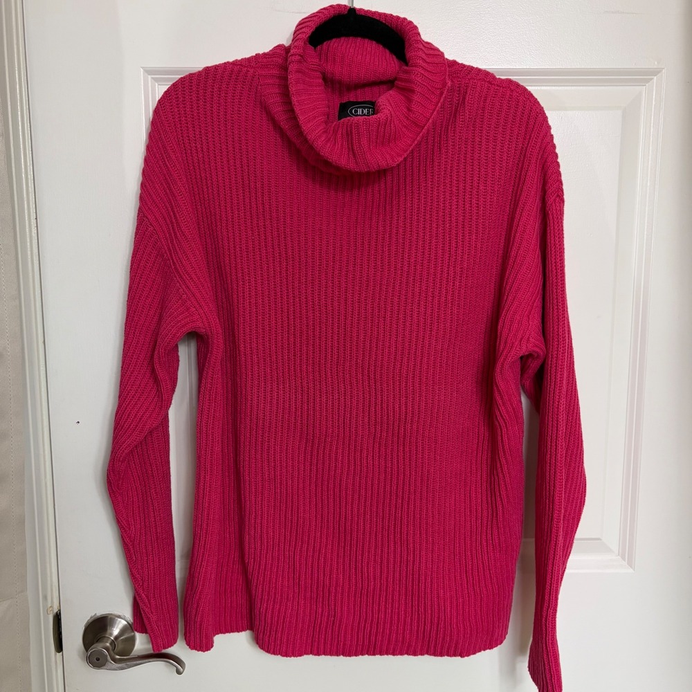 Cider Hot Pink Ribbed Turtleneck Sweater Long Sleeve Knit Top NWT Medium